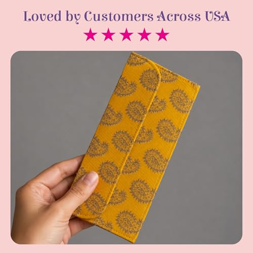 LoveNspire Brocade Fabric Money Envelopes (7.5 x 3.5 Inch) Decorative Paisley Pattern Shagun Lifafa for Indian Wedding, Birthday | Cash Gift Holder & Home Savings Organizer Magenta/Pack of 10