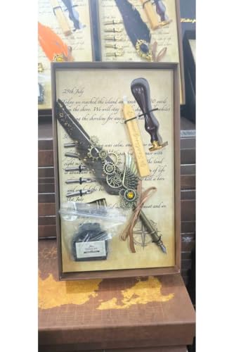 SODEF Premium Ottoman Style Calligraphy Set with Feather Pen, Ink, Wax Seal, and Holder - Personalized Gift - Black