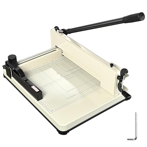 HeyJiaYu Paper Cutter A4 Stack Paper Trimmer 12" Cut Length 400 Sheets Capacity Desktop Guillotine Paper Slicer Solid Steel Construction with Blade Arm Lock Adjustable Backstop (12"- A4)