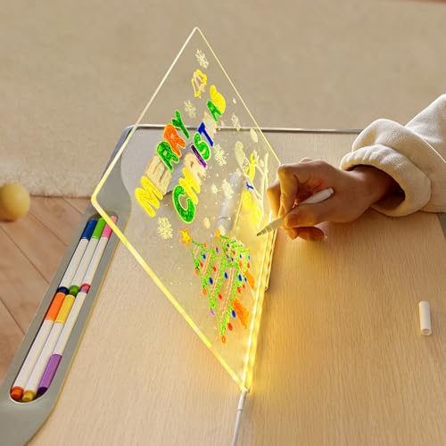 HYQFSAD Glowing Message Board with Reusable Surface，Thicken Acrylic Light Panel for Drawing/Notes，USB Charging Craft Kit for Adults & Children(15X15CM)