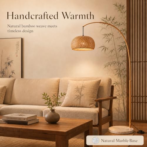 MIXL Large Bamboo Arc Floor Lamp,Boho Style,for Living Room and Bedroom
