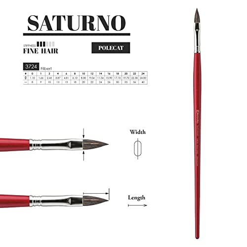 Escoda Saturno Series 3622 Artist Oil and Acrylic Paint Brush, Black Sable, Filbert, Size 20
