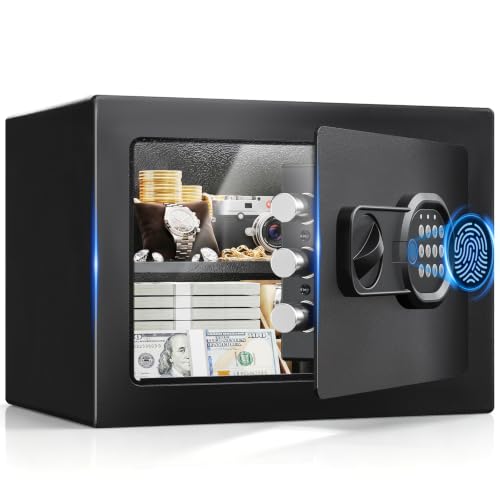 ANBEGE Biometric Safe Box, 0.8 Cu Ft Fingerprint Safe with Keypad & Key Access, Hidden Security Safe for Cash, Jewelry, Documents & Valuables, Home, Office, College Dorm