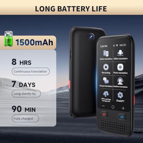 Language Translatnslator No WiFi Needed, 150+ Languages Two Way Real-Tior Device, Upgraded ChatGpt AI Trame Voice Translation, Offline&Recording&Photo Translation for Travel Business Learning