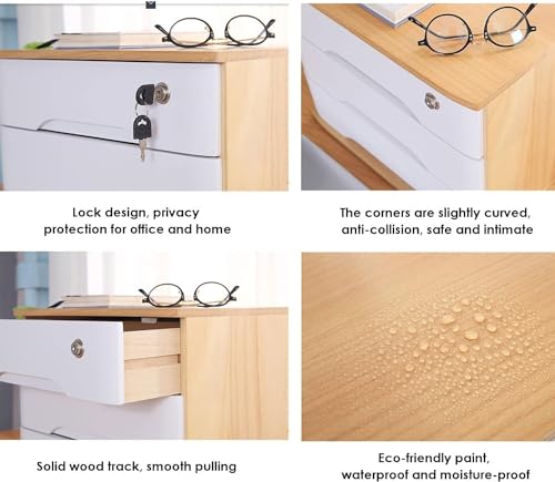 HSTBLEOO Wooden Desktop Storage Box With Lockable Drawers, Office Supplies A4/Receipt File Organizer, Flat File Cabinet(C,1 drawer)