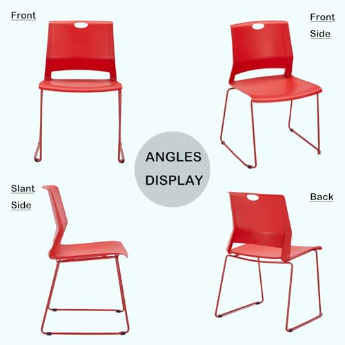 Red Stackable Chairs Set of 8 for Break Conference Room Church Banquet