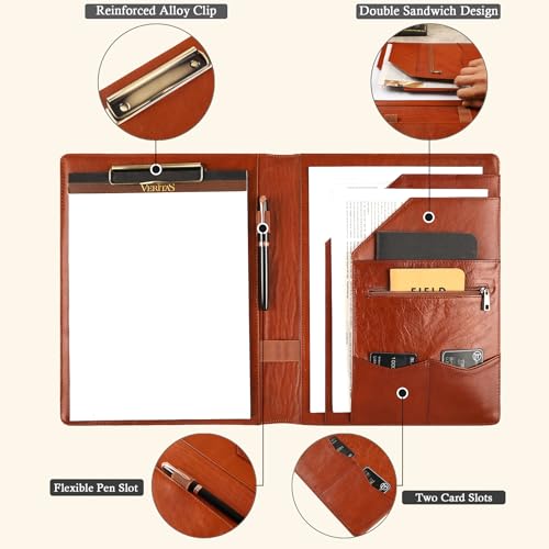 GZRHKJ Genuine Leather Left-Handed Portfolio Folder, Business Slim Portfolio Folio Organizer, Resume Folder, A4 Document Folder, Legal Pad Padfolio for Men & Women