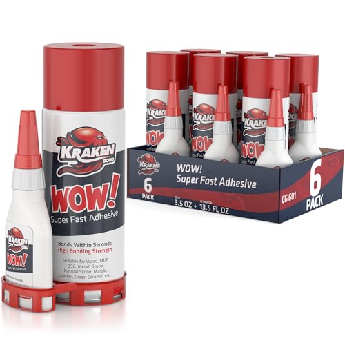 Kraken Bond Wow! CA Glue (6x3.50 oz) with Spray Adhesive Activator (6x13.50 fl oz) - Cyanoacrylate, with Activator, Fast CA Glue for Woodworking, Crazy & Craft - 6 Pack