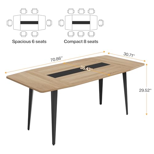 Tribesigns 6FT Conference Table, 70.86L x 35.43W x 29.52H Inches Boat Shaped Meeting Table, Modern Seminar Table for Office Meeting Conference Room (Light Wood Grain, 6ft)