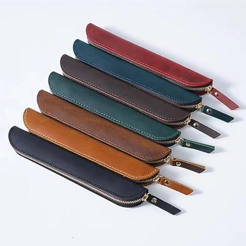 Yingluno Genuine Leather Pencil Holder - Zippered Pen Case Stationery Pouch Vintage Cowhide Pen Bag for School Office and Travel(Black,32pcs)
