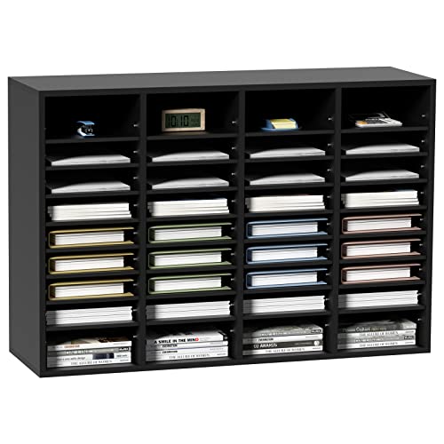 VEVOR Wood Literature Organizer, 36 Compartments, Mailboxes Slot with Removable Shelves, File Sorter for Office, Home, Classroom, or Mailrooms Organization, Black
