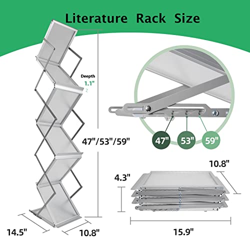PUJIANG 6 Pockets Collapsible Literature Rack for Trade Shows, Metal Floor Standing Literature Stand Catalog Rack Brochure Rack Flyer Holder Pamphlet Holder with Carry Case