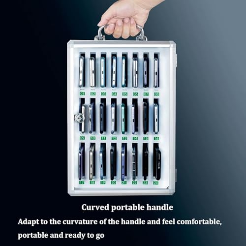 Aluminum Alloy Cell Phone Locker Box, Large Capacity Cell Phone Jail for Classroom Exam ，cell Phone Storage Cabinet Pocket Chart with Handle and Security Lock，employees Phone Safe ，for Office Gyms