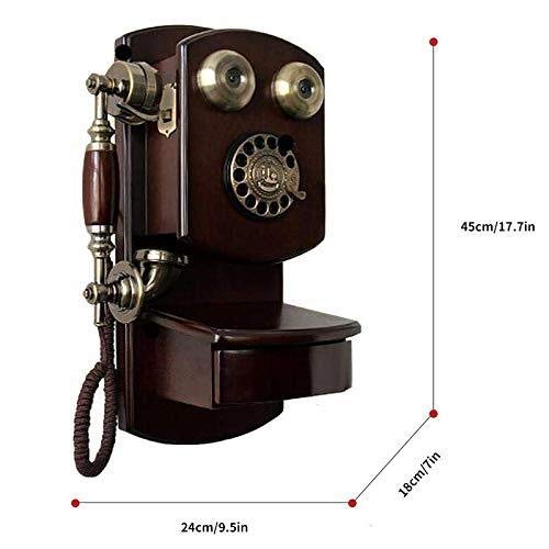 Qendsx Retro landline- Corded Phones Wall-Mounted Vintage Telephone with Wood and Metal Body, European-Style Rotary Fixed Telephone for Home Hotel