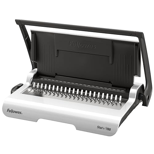 Fellowes Star+ 21-Hole 150 Sheet Manual Paper Punch Comb Binder Machine for Personal Use - White/Grey