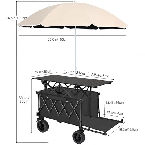 Farmers Market Cart with Umbrella, Storage Bins and Wheels