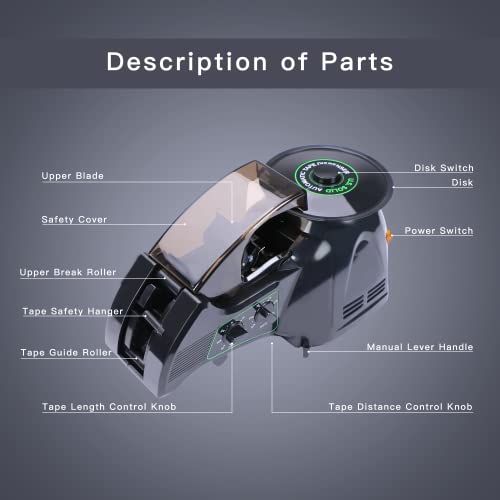 U.S. Solid Automatic Tape Dispenser JF-8000, Electric Carousel Round Tape Cutting Machine, Cut Width 0.12-0.98 in, Length 0.2-2.36 in, Bobbin-Free, Replaceable Blade, AC 110 V