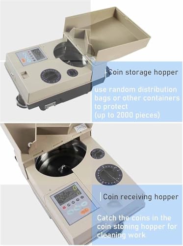 GTANND Coin Counter Machine, Coin Counter and Sorter, Electronic Coin Counter Sorter with Control Panel,2000/3000 Coins Hopper Capacity, 1200 Coins/Minute Speed CS200