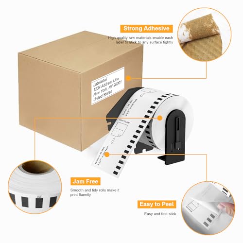 (12 Rolls + 1 Frame,30.48m Per Roll 3-Proof) Labelebal Dk 2-3/7" x 100' Direct Thermal Continuous Length Labels Replacement for DK-2205 Shipping Mailing Postage Compatible for Brother QL Printer