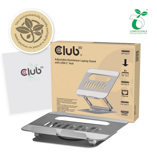 Club3D CSV-2554 Adjustable Aluminium Laptop Stand with USB-C® Hub