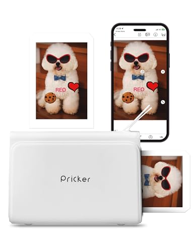 Pricker+ Photo Sticker Printer | 6PASS Multi Wireless Portable Printer for Phone | Mini Photo Printer w/ 10 Sheets + Label 10 Sheets | Customizable Color Sticker Printer 2.56 x 3.57 Inch (White)