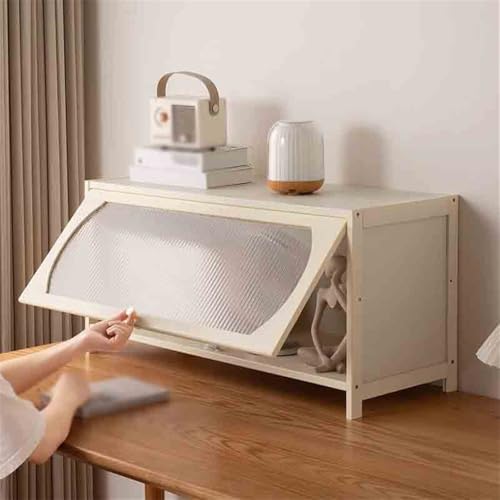 Shelf Bookcase Desktop Storage Shelf, Bamboo Bookcase Organizer Shelf, with Plastic Hovering Flap Door Multipurpose Display Rack for Office Kitchen Bedroom Bookcase Storage Shelves(L80xW32xH40 cm)