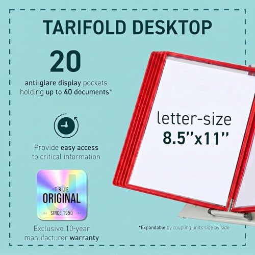 Tarifold Desktop Reference Display System, 20 Pockets, Expandable, Red