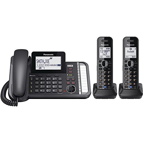 Panasonic 2-Line Corded Phone/Cordless Phone System with 2 Handsets - Answering Machine, Link2Cell, 3-Way Conference, Call Block, Long Range DECT 6.0, Bluetooth - KX-TG9582B (Black)