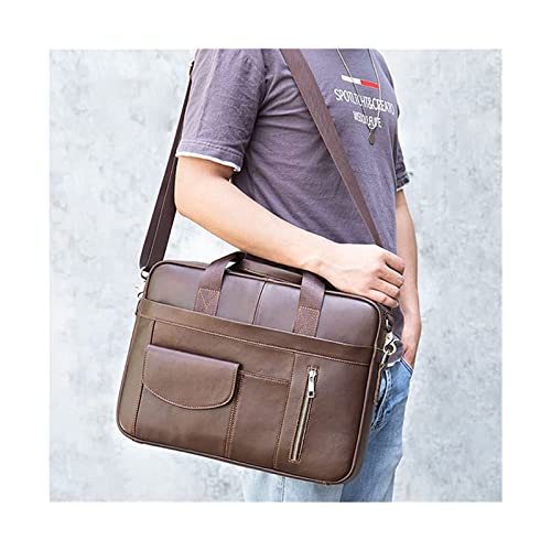 XIADENGLAN Leather 15.6inch Laptop Bag Business Messenger Shoulder Office Briefcase Computer Handbag(Coffee Color)