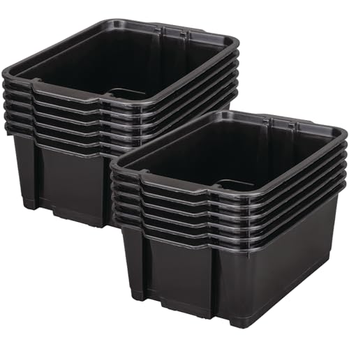 Really Good Stuff Stacking Bins, 14" x 10" x 5.75"-12-Pack, Black