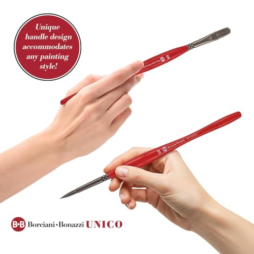 Borciani e Bonazzi Unico Silver Synthetic Series 812 Paint Brush, Filbert 14 - Medium Handle Paintbrush Handcrafted in Italy, Cruelty-Free, Acrylic, Oil, Watercolor
