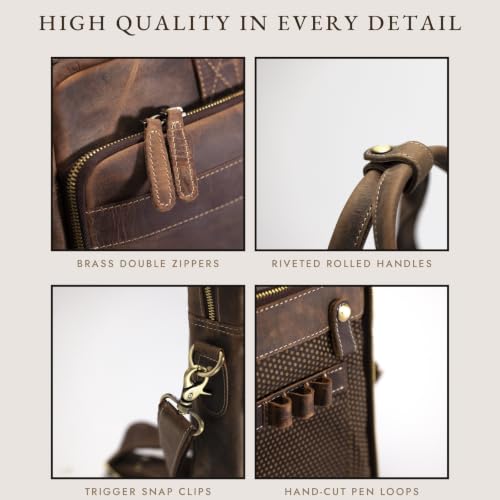 NomadCraftsCo. Full Grain Leather Messenger Bag for Men, 16 Inch Laptop
