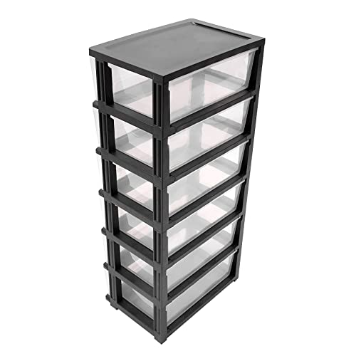 banborba 6-Drawer Plastic Storage Cart, Plastic Drawer Storage Organizer Rolling Cart with Wheels, Craft Storage Cabinet, Modern Storage Tower for Office Classroom Bathroom Dorm Bedroom Laundry Room
