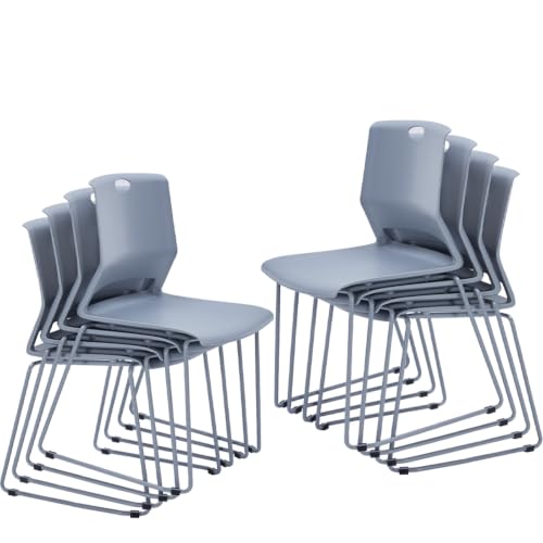 Grey Stackable Chairs Set of 8 for Break Conference Room Church Lobby