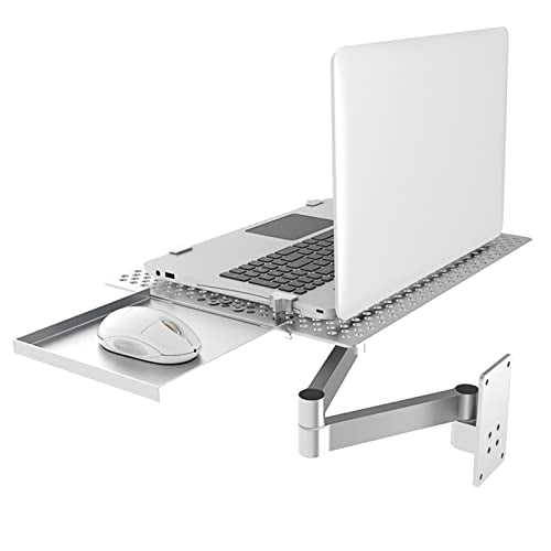 ZGFUSVFD Wall Mounted Laptop Stand, Multifunctional Adjustable Holder Wall Mount Foldable Laptop Holde Notebook Stand with Mouse Tray