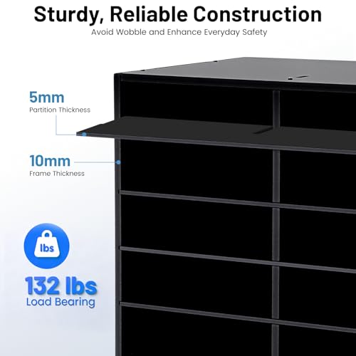 QWNBG 24 Compartments Literature Organizer with Adjustable Shelves Desktop File Sorter Mail Center Paper Storage Cabinet Home & Office Mailbox School Classroom Keepers (Black 24 Slots)