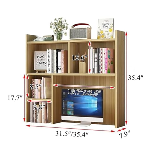 TBQATNTS Wooden Desk Hutch White for Office and Home, Freestanding Desktop Storage Shelf with Multiple Compartments, Counter Office Storage Rack Top Bookcase,Wood,35.4″×7.9″×35.4″