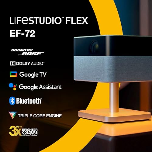 Epson Lifestudio Flex EF-72 Oak Portable Smart Projector, Sound by Bose, Google TV, 4k Pro-UHD, Adjustable Stand, Indoor and Outdoor Use, 5 Year Device Protection*