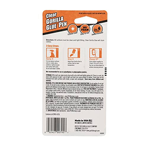 Gorilla Clear Glue Pen, 0.75 Ounce, (Pack of 6)