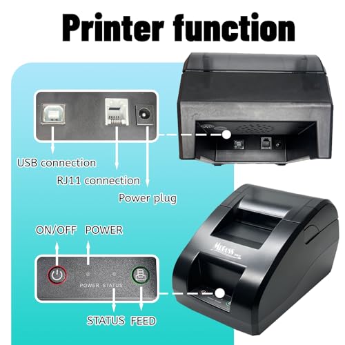 MRBOSS 2“ 58mm POS Cash Register Portable Thermal Receipt Printer with High Speed Printing USB Bluetooth Interface for Supermarket Restaurant Retail Sales Kitchen Support Windows Android MAC