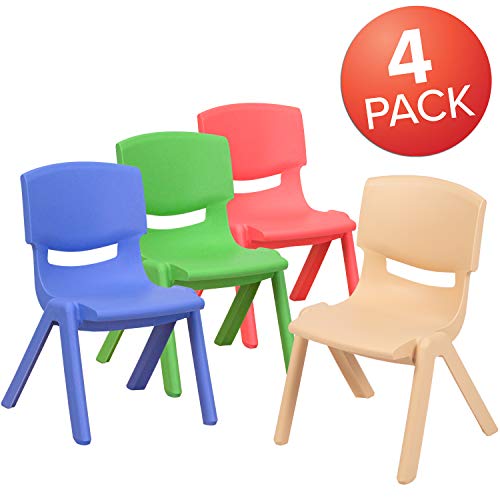 Flash Furniture Whitney 4 Pack Plastic Stackable School Chairs with 10.5" Seat Height, Assorted Colors