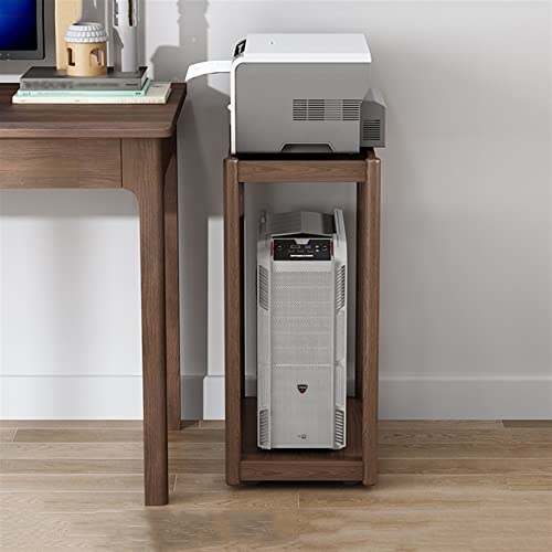 VHDY85KA Office 2-Tier PC Tower Stand, Mobile CPU Stand Holder with Invisible Casters Wheels, Wooden Rolling PC Case Floor Stand Fit Most PC Case Accessories(Brown,Small)