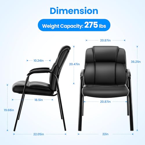 Simple Deluxe Office Guest Chair with Padded Armrests (No Wheels), Stationary Leather Reception Chair for Waiting Room, Conference Room, Lobby, Home, Desk Side & Dining, Black
