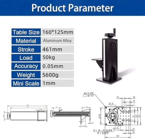 Eoweiot Manual Z-Axis Lifting Platform for Optical Experiments,Adjustable Aluminum Alloy T-Screw Column Lab Lift Table (46cm)