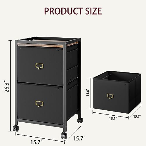 Takywep 2-Drawer Mobile File Cabinet on Wheels, Rolling Storage Organizer for Letter & a4 Documents, Fabric Vertical Home Office Filing Cabinet, Small Under Desk Portable Storage Unit, Black
