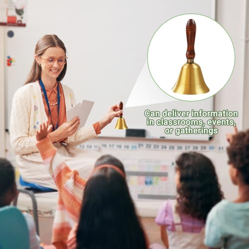 5 Pcs Solid Brass Handbell with Wooden Handle – Loud Hand Call Bell for Teachers, Classroom, Wedding, Restaurant, Office, Meditation & Elderly Care