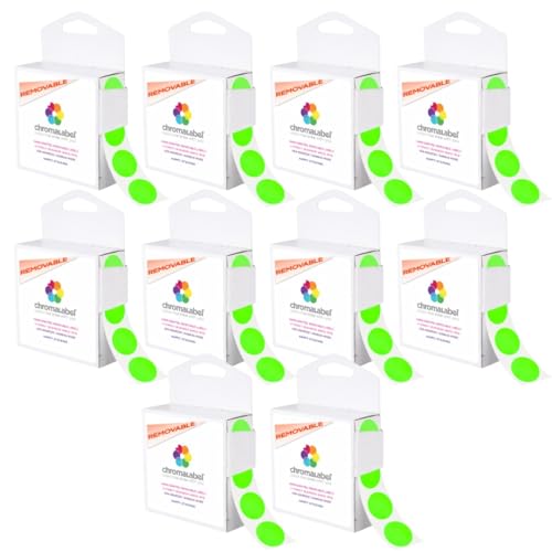 ChromaLabel Fluorescent Green Removable Dots, 1 Inch, 1000/Box Case of 10
