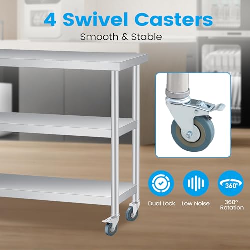 Stainless Steel Table 3-Tier, Commercial Kitchen Utility Workstation