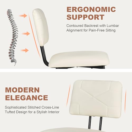 VECELO Stacking Dining Chairs Set of 4, Tufted Faux Leather, Beige