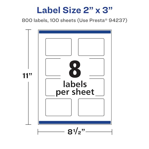 Avery® Printable Durable White Rectangle Labels, Sure Feed® Technology, 2" x 3", Print-to-the-Edge, Waterproof Labels, Laser & Pigment-Based Inkjet Compatible, 800 Total